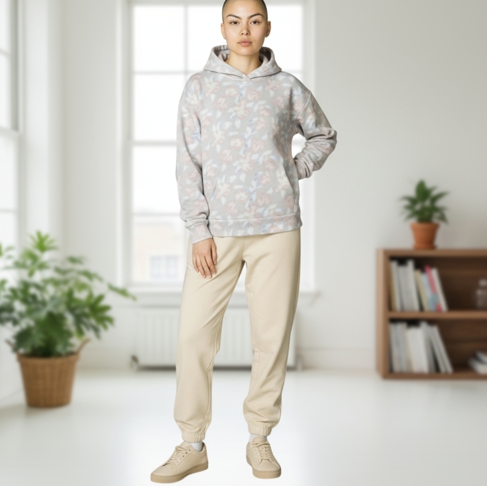 Caslon Soft Fleece Hoodie Sweatshirt High Low Gray & Pink Medium - Picture 6 of 8